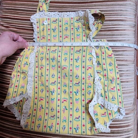 VINTAGE 60s yellow‎ rocking horse shortalls romper unisex 3-6 months - Picture 7 of 7